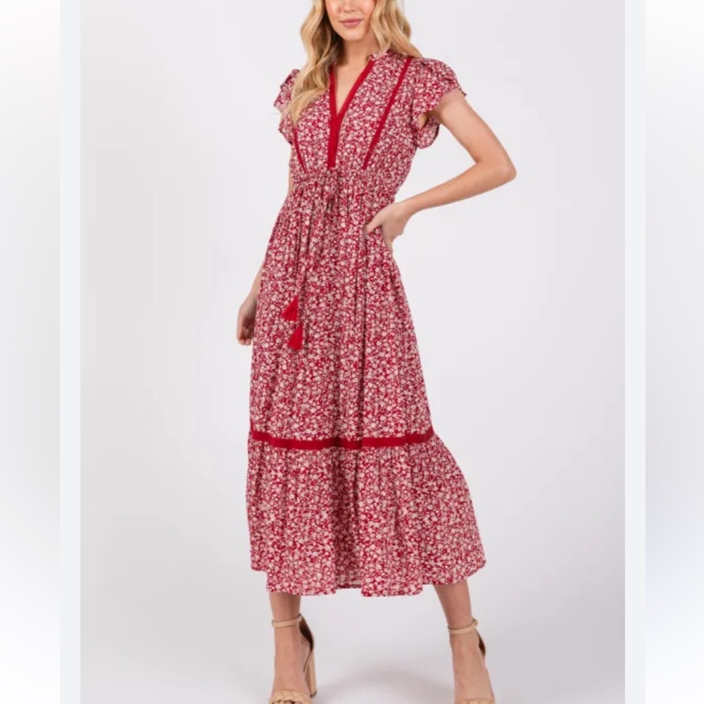 In Loom Red Floral Dress‎ Size Small